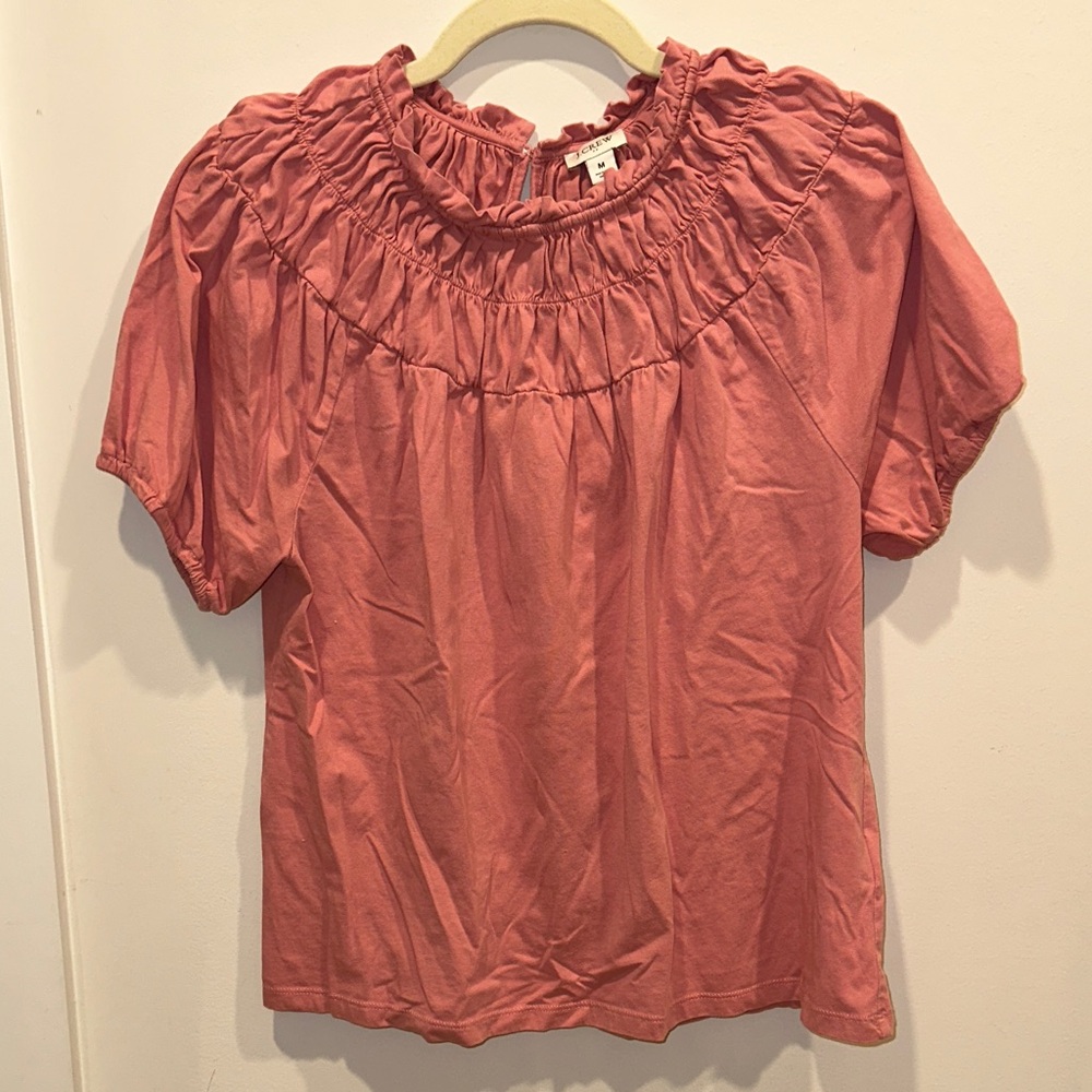 J. Crew Coral Pink Ruffled Blouse